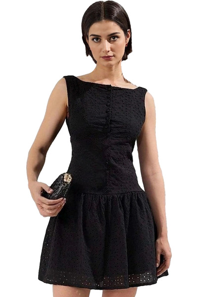 PayBuy Mini rochie Brode pentru femei, cu decolteu barcă, căptușită din bumba...