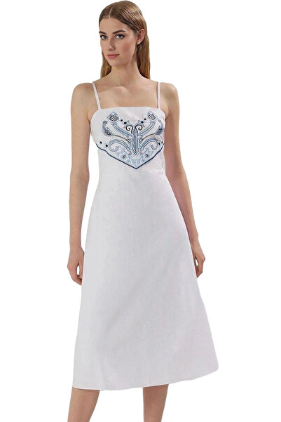 PayBuy Rochie midi brodata pentru femei, din bumbac, ocazional, eleganta, ind...