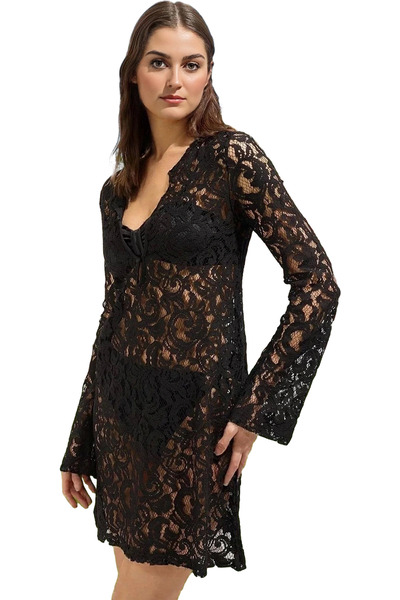 PayBuy Women's Mini Knitted Lace Beach Dress Long Sleeve Summer a Line Cutout Summer's Must-Have