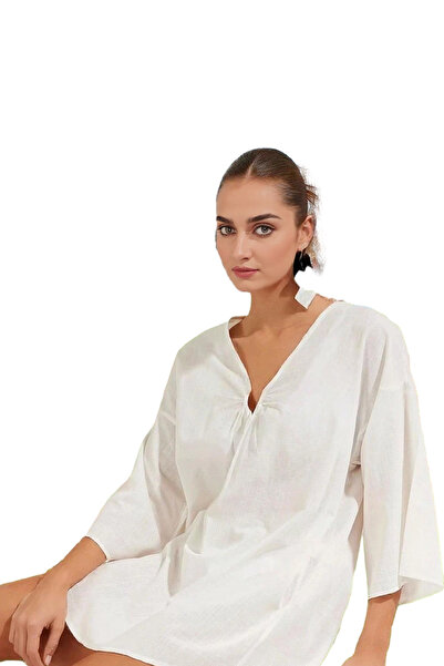 PayBuy Kadın Plaj Elbisesi Keten Görünümlü Tek Kol Bisiklet Yaka Yazlık Pamuk...