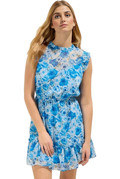 PayBuy Mini rochie florală pentru femei Guler stand Detalii cu volane Vară Casual Indispensabil pentru vara