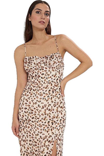 PayBuy Rochie midi bodycon cu imprimeu leopard pentru femei, cu detaliu de fa...