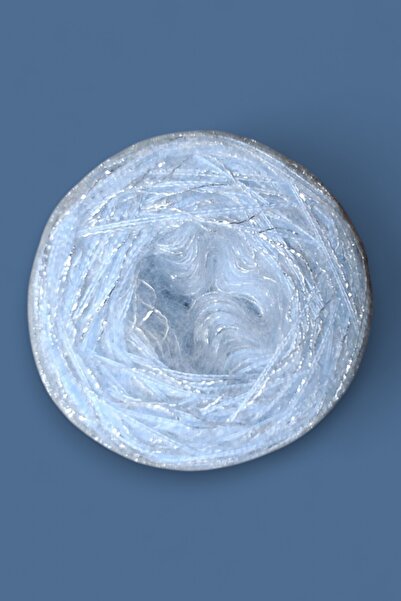 Ece Örgü Tasarım Atölyesi Buz mavisi iki kat ince angora arasına gümüş sim karışımı örgü ipi (200 gr.)