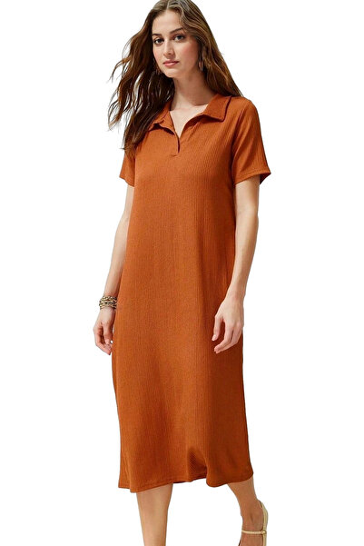 PayBuy Rochie midi tricotată cu mânecă scurtă pentru femei, cu guler polo, oc...