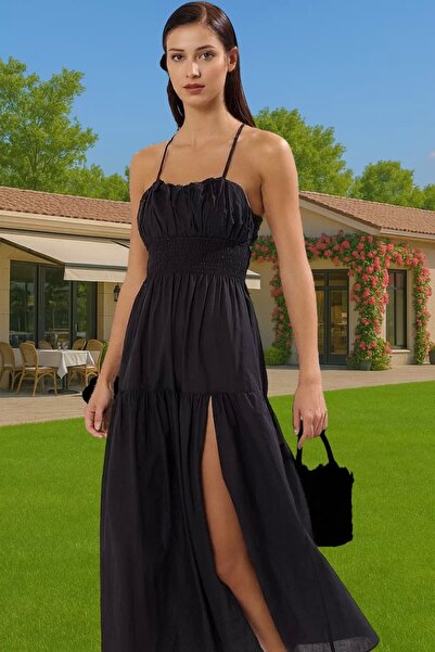 PayBuy Kadın Oversize Maxi Pamuklu Plaj Elbisesi Sırt Dekolteli Vual Dokuma Yazlık Günlük Kullanım