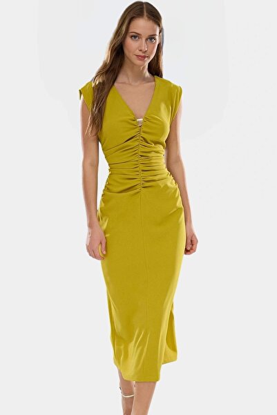 PayBuy Women's Midi Length Bodycon Dress Soft Crepe Woven Comfortable and Stylish Daily Use Modern Design