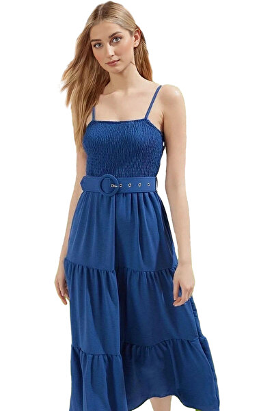 PayBuy Rochie de damă cu bretele plisate de lungime midi, cu centură, ocazion...