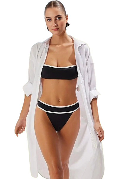 PayBuy Γυναικείο λινό φόρεμα παραλίας με ρίγες με λεπτομέρεια Άνετη εφαρμογή Καλοκαιρινή καθημερινή χρήση