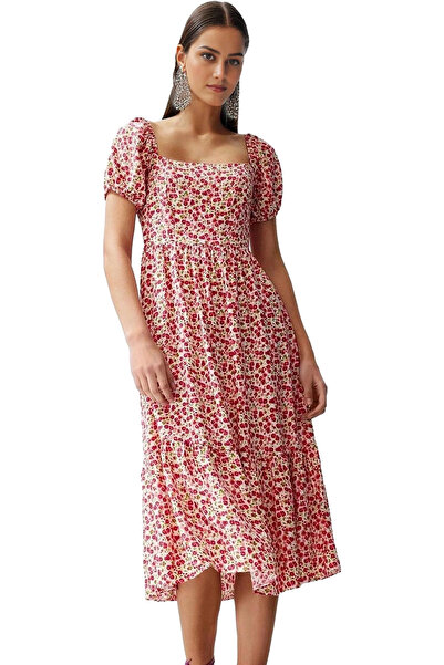 PayBuy فستان نسائي متوسط ​​الطول منقوش من قماش لزج خفيف الوزن يسمح بمرور الهو...