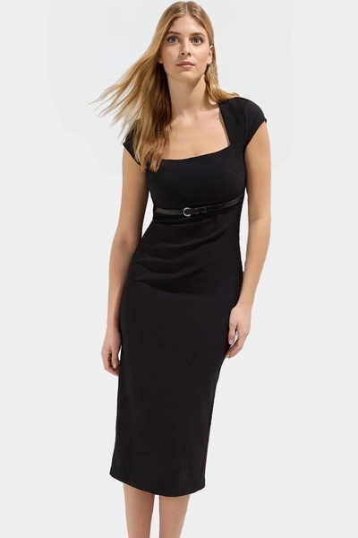 PayBuy Rochie midi de damă cu centură guler pătrat mâneci scurte țesătură țesătură Material durabil pentru afaceri și zilnic