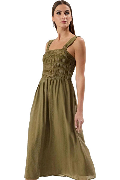 PayBuy Rochie de damă din organza pliată de lungime midi, guler pătrat, căptu...