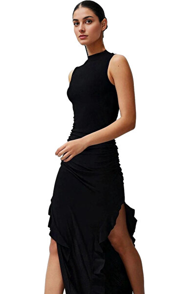 PayBuy Γυναικείο μάξι φόρεμα πλεκτό ύφασμα με βολάν με λαιμόκοψη Λεπτομερές κ...