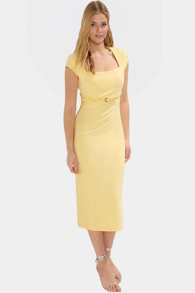 PayBuy Rochie midi de damă cu centură guler pătrat mâneci scurte țesătură țesătură Material durabil pentru afaceri și zilnic