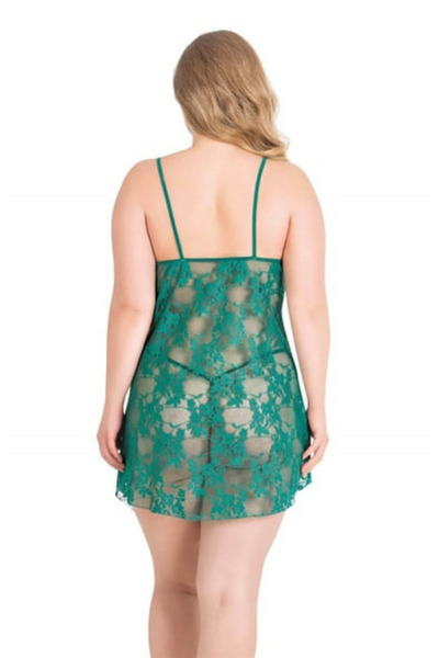 Bleu Petite Plus Size Flower Pattern Women's Tulle Nightgown Panty Set