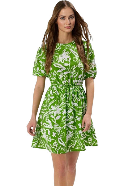 PayBuy فستان نسائي قصير منقوش بالزهور وياقة دائرية وأكمام قصيرة صيفي كاجوال م...