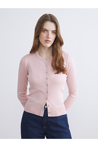 LC Waikiki Pink Crew Neck Women's Knitwear Cardigan