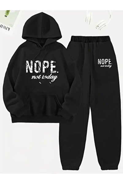 FUFLUNS طقم بدلة رياضية بغطاء للرأس مطبوع للجنسين للنساء/الرجال