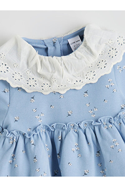 LC Waikiki Mavi Çiçekli Kız Bebek 2 Iplik Elbise