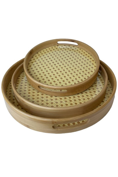 SepetBudur 3-Piece Round Wooden Tray Royaleks-SVR-GR92649