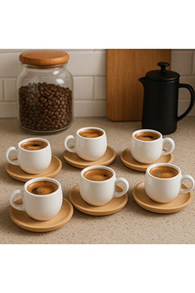 Evim Sepette 6 Kişilik Ahşap Tabaklı Sugar Fincan Takımı