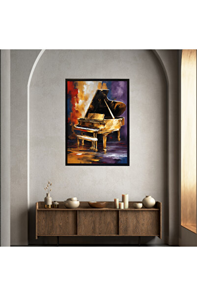 mixefor Music and Art Themed Black Framed Colorful Piano Canvas Print Painting Framed Wall Panel