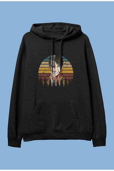 Pisa Art Oversize Attack On Titan Eren Yeager Retro Anime Character Printed Hooded Sweatshirt Hoodie