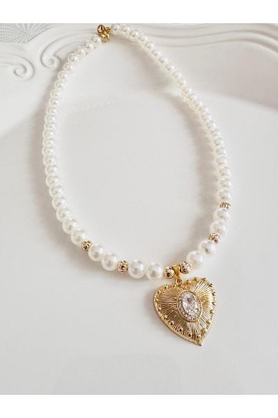 DEVİ fashion Heart End Pearl Necklace 45 cm
