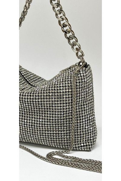 NAZART Women's Luxury Stone Diamond Black Evening Dress Clutch Chain Strap Hand Wedding Engagement Evening Bag