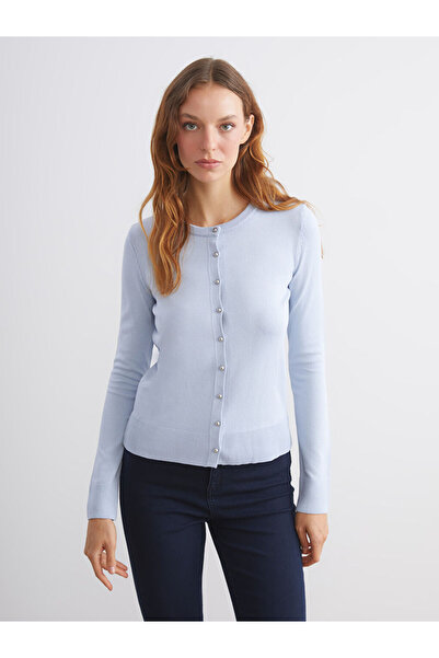 LC Waikiki Blue Crew Neck Women's Knitwear Cardigan