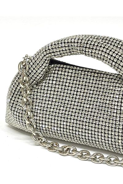 NAZART Women's Luxury Stone Diamond Black Evening Dress Clutch Chain Strap Hand Wedding Engagement Evening Bag