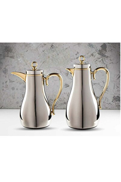Generic مجموعة من قوارير القهوة والشاي المصنوعة من الفولاذ المقاوم للصدأ - تصميم فاخر باللونين البني والذهبي