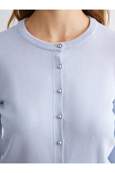 LC Waikiki Blue Crew Neck Women's Knitwear Cardigan