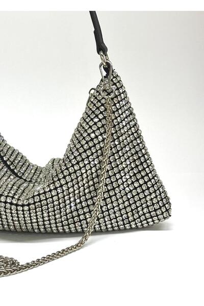 NAZART Women's Luxury Stone Diamond Black Evening Dress Clutch Chain Strap Hand Wedding Engagement Evening Bag