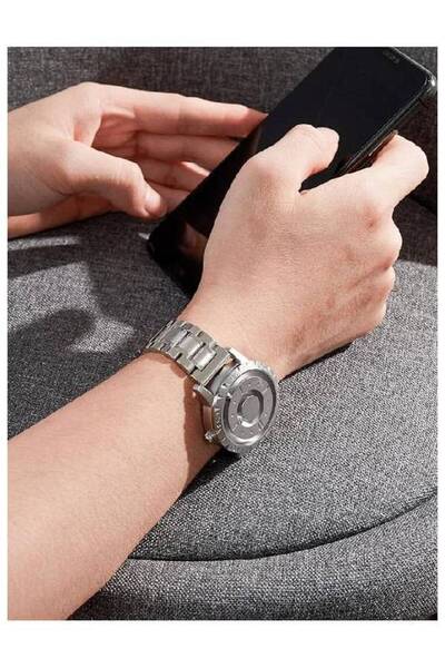 TERRION 2PCS Men's Magnetic Ball Watches - Black & Silver Minimalist No Glass Quartz Dress Watch Combo