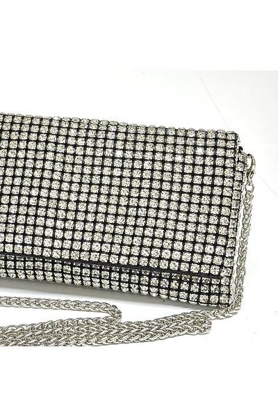 NAZART Women's Luxury Stone Diamond Black Evening Dress Clutch Chain Strap Hand Wedding Engagement Evening Bag