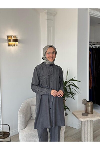 MissWhence Düğmeli Gömlek Gri 37303