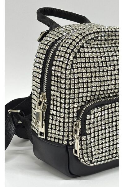 NAZART Women's Luxury Stone Diamond Black Evening Dress Clutch Hand Wedding Engagement Evening Bag with Back Strap