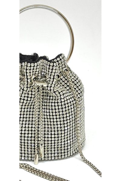 NAZART Women's Luxury Stone Diamond Black Evening Dress Clutch Chain Strap Hand Wedding Engagement Evening Bag