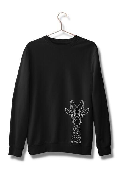 Pisa Art Black Cotton Crew Neck Geometric Giraffe Printed Sweatshirt