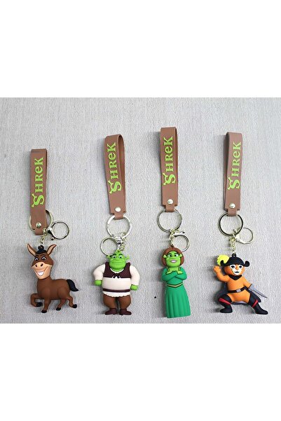 Mersi SHOP Shrek Temalı 4'lü Silikon Anahtarlık Seti – Fiona, Eşek, Çizmeli K...