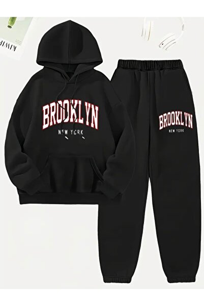 FUFLUNS طقم رياضي بقلنسوة مطبوع للجنسين للنساء/الرجال مقاس كبير/جزء علوي