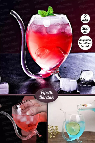 DORRY HOME 2Pcs Wanpir Retro Style Cup with Straw Flute Decor Soft Drink Cocktail Cup Durable Glass Cup