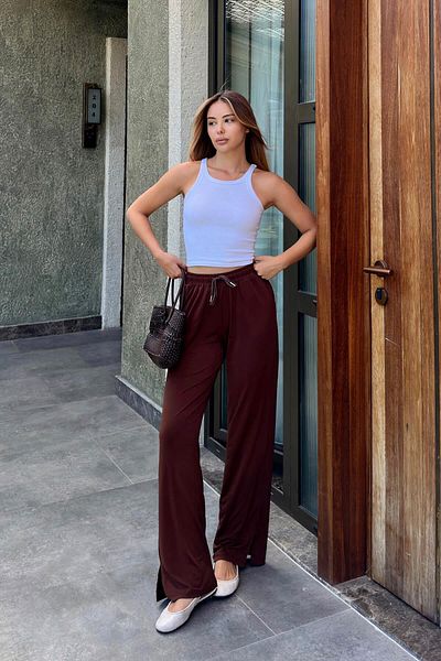 Swist Brown Women's Sweatpants with Elastic Waist and Leg Slits