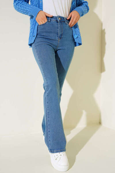geenz manifacture Medium Blue Women's Miya Flared Jeans High Waist Jeans (Extra Comfortable)