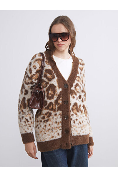 LC Waikiki V-Neck Patterned Women's Knitwear Cardigan