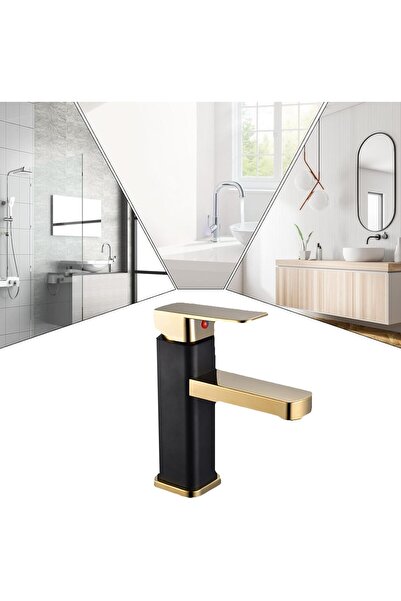 OEM Baterie lavoar baie, Carcasa din Plastic, monocomanda negru cu auriu, design modern, DN15, Negru
