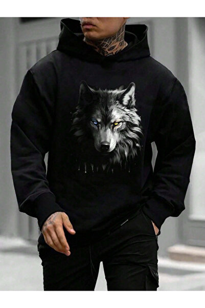 Arwen Fashion سويت شيرت قطني بقلنسوة مطبوع عليه ألفا وولف للرجال/النساء Y2k ل...