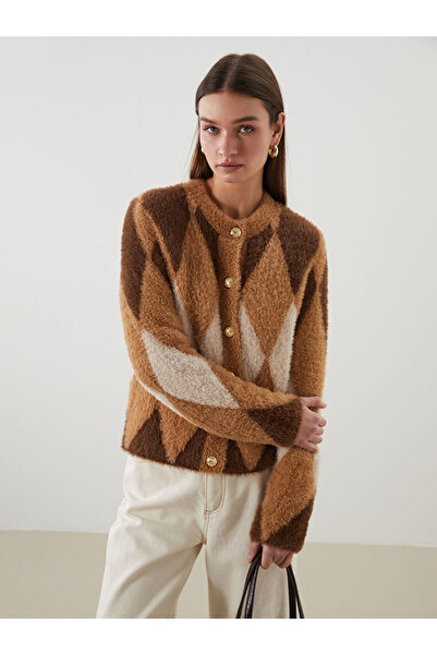 LC Waikiki Bisiklet Yaka Baklava Desenli Kadın Triko Hırka