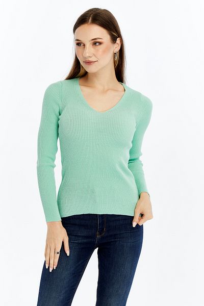 MA ananas Women's V-Neck Basic Sweater Turquoise
