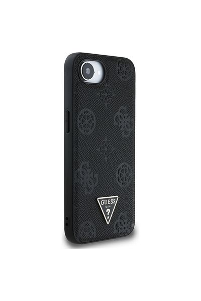 Guess Case for iPhone 16e - Peony Grained Hot Stamp Triangle Logo MagSafe (GUHMPSE4PGBTMK) - Black